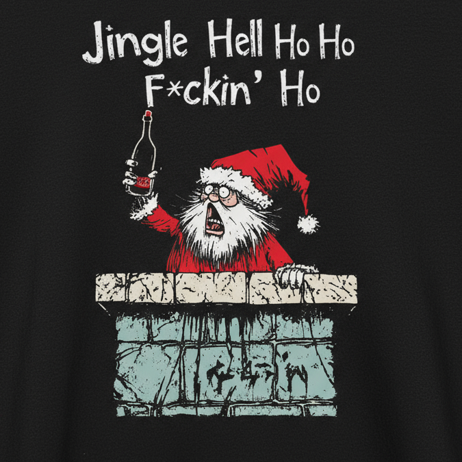 Santa Energy T-Shirt close-up in black - wrinkle-free