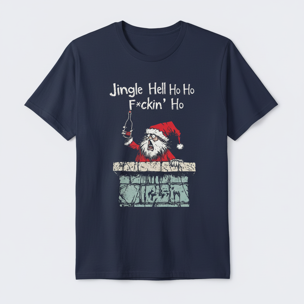 Santa Energy T-Shirt flat lay in navy