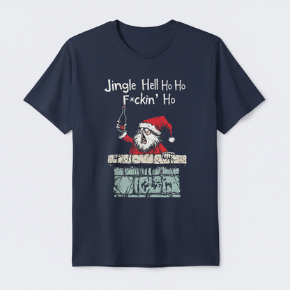Santa Energy T-Shirt flat lay in navy