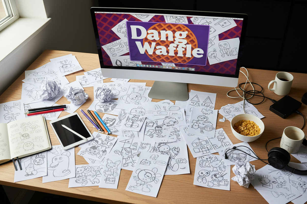 Studio desk with Dang Waffle