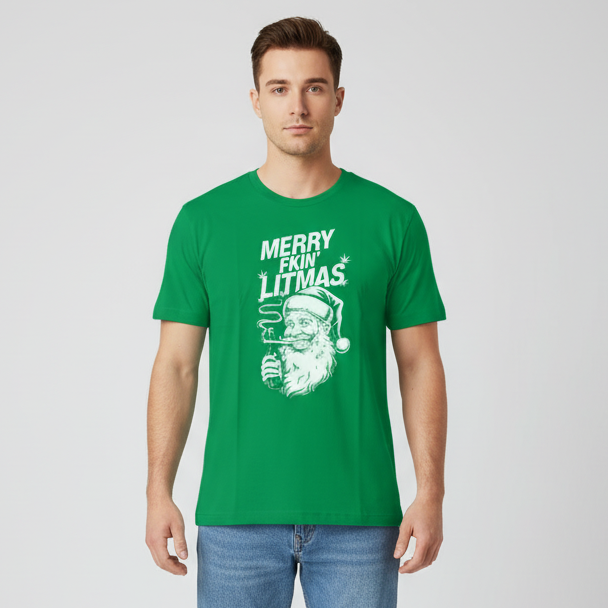 White male model wearing Litmas T-Shirt in green