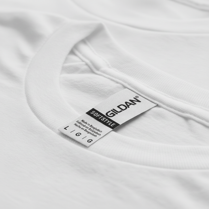 White t-shirt close-up with white tag matching reference style